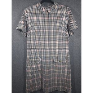 LOFT Womens Plaid Collared Short Sleeve Dress Size‎ M Pockets Retro Mod Style